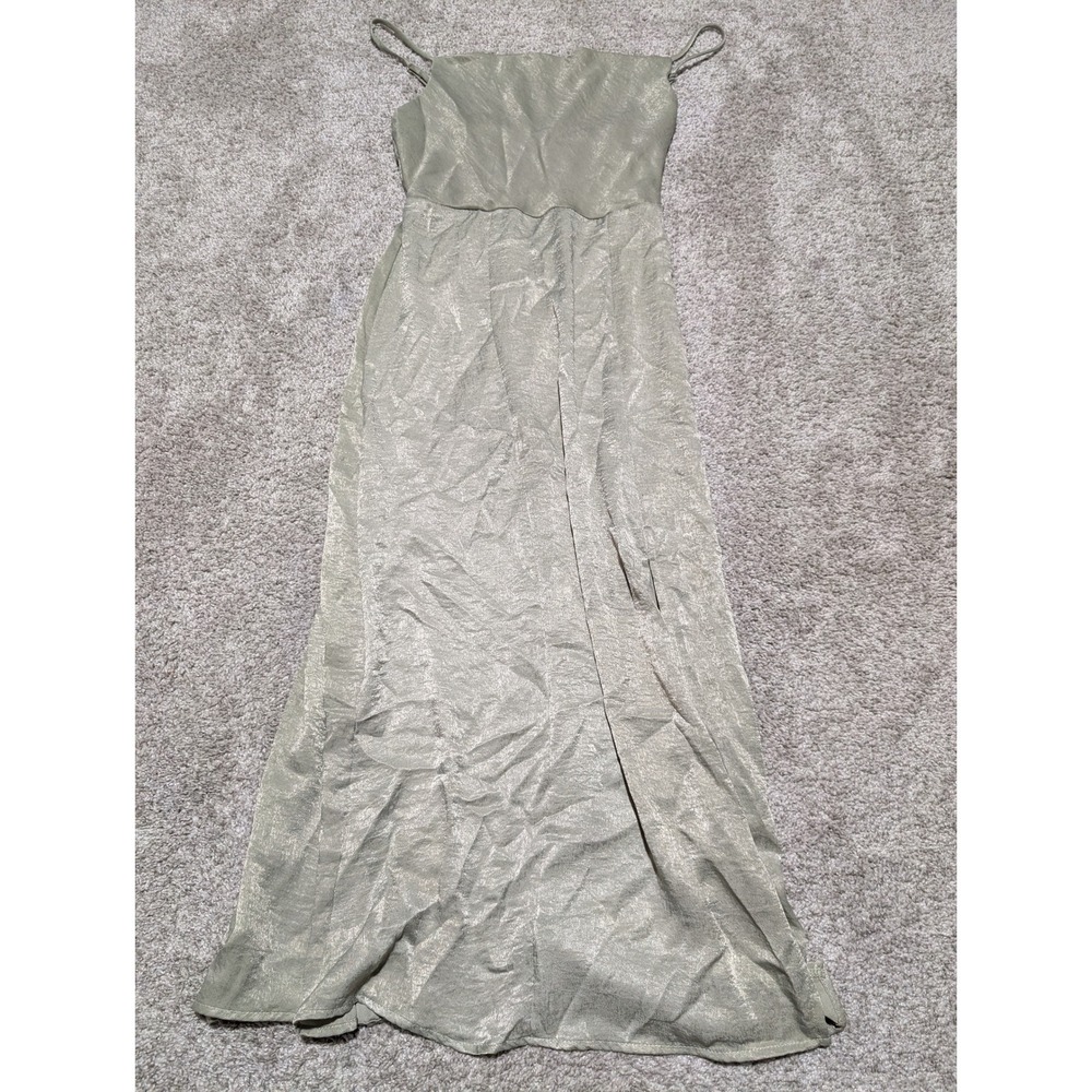 American Eagle Olive Y2K Green Metallic Slit Maxi‎ Dress Spaghetti Strap XS